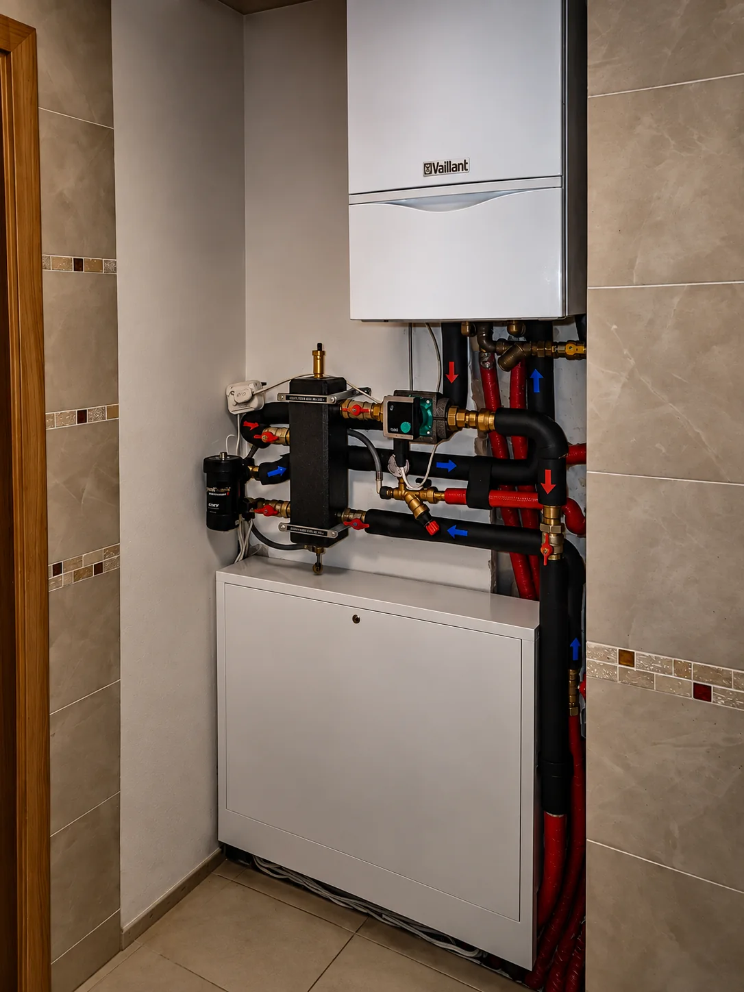 Kocioł Vaillant i instalacja grzewcza zabudowane we wnęce